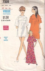 7335 VOGUE WOODSTOCK 1968 CAFTAN SHORT SLEEVE DRESS 3 LENGTHS PATTERN 14 36"B